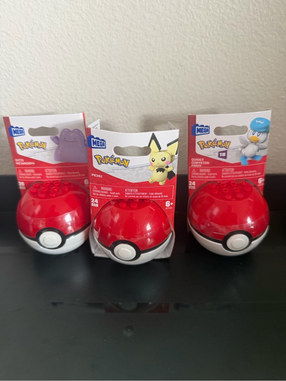 Pokemon Poké Ball Mega Construx Set of 3 Building Toys Ditto Quaxly Pichu